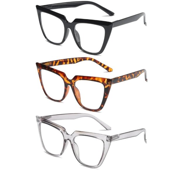 3 Pack Cat Eye Reading Glasses Oversized Blue Light Blocking Computer - Picture 2 of 5